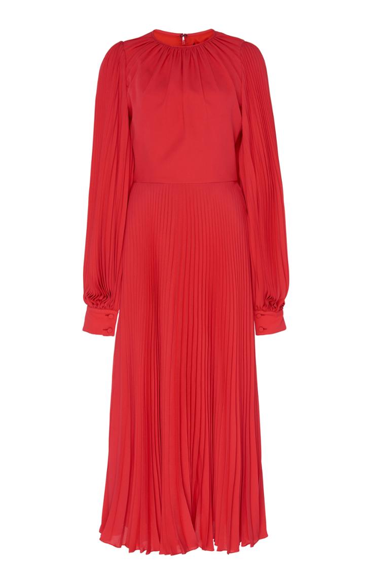 Andrew Gn Pleated Bishop Sleeve Silk Dress