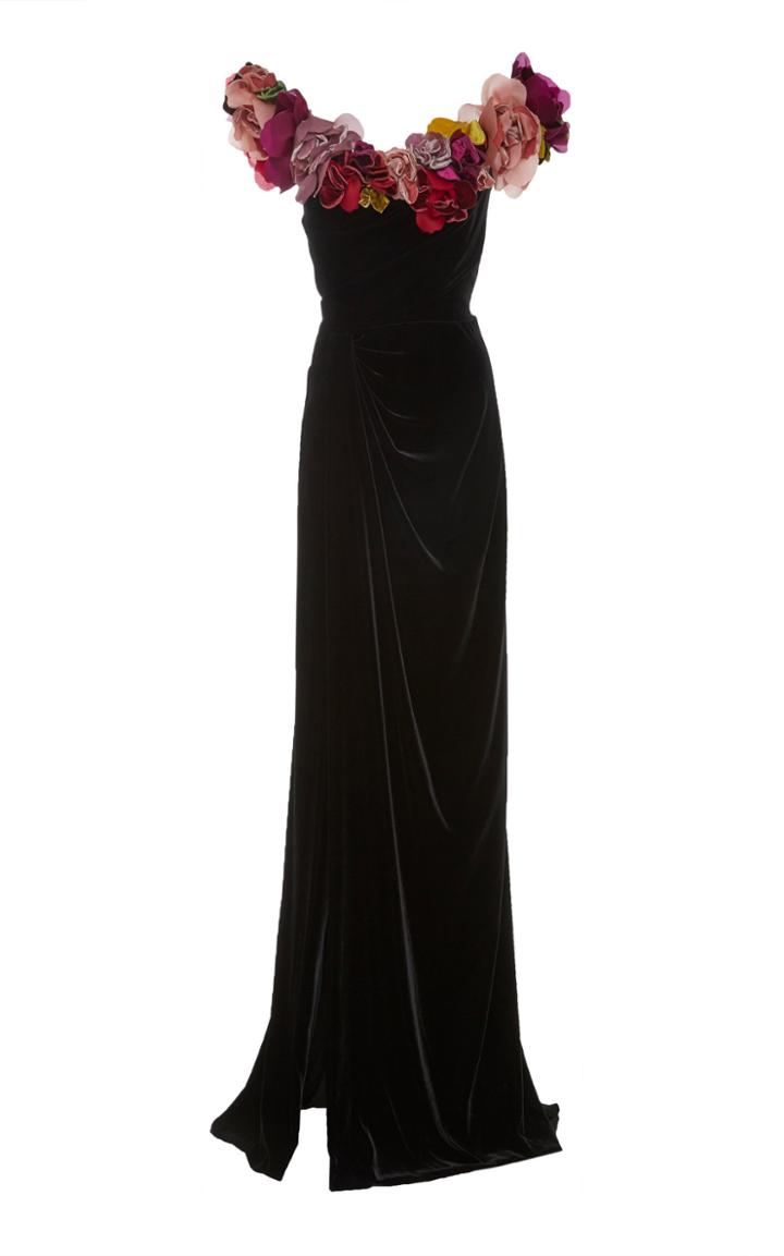 Marchesa Velvet Off The Shoulder Gown