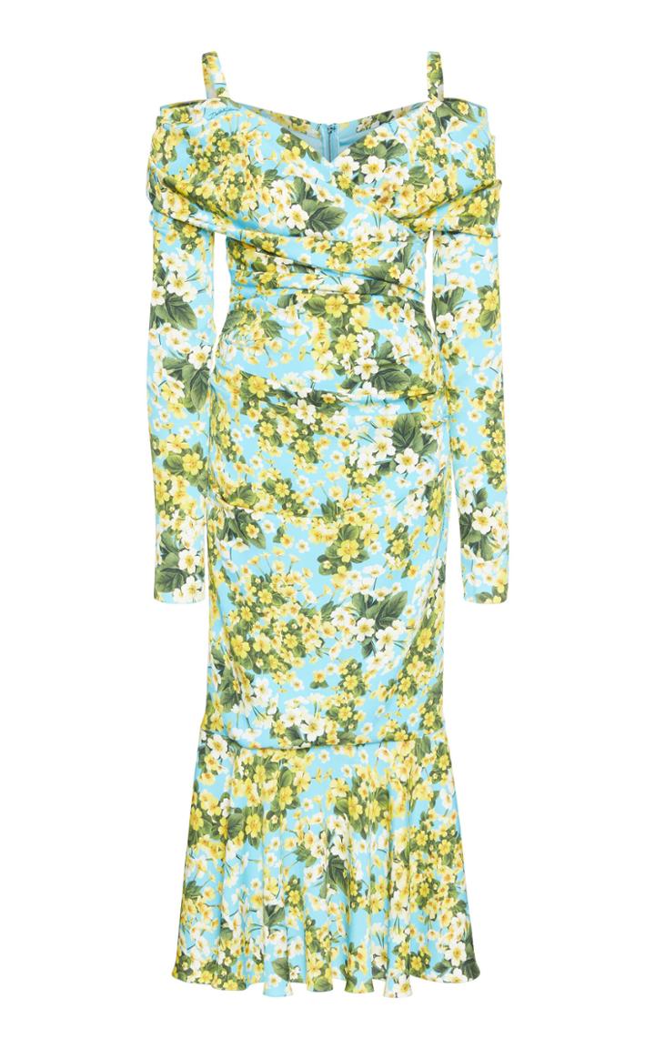 Dolce & Gabbana Cold-shoulder Floral-print Stretch-silk Midi Dress
