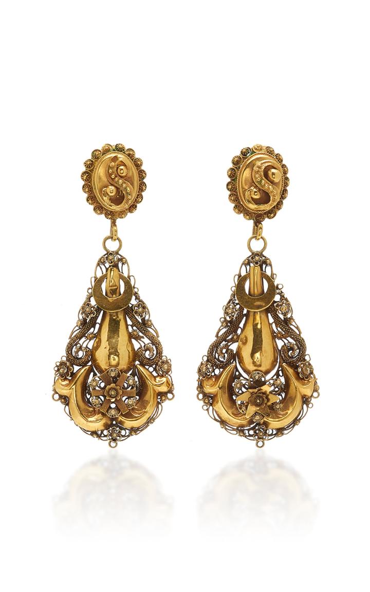 Fox And Bond Georgian Cannetille 18k Gold Chandelier Earrings