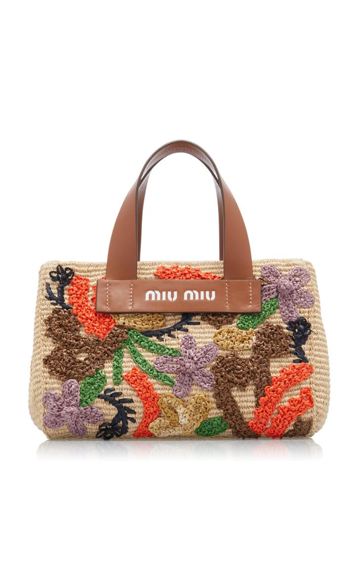 Moda Operandi Miu Miu Embroidered Straw Tote