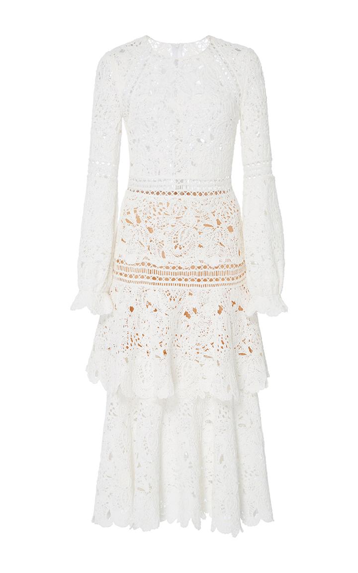 Oscar De La Renta Long Sleeve Tiered Dress