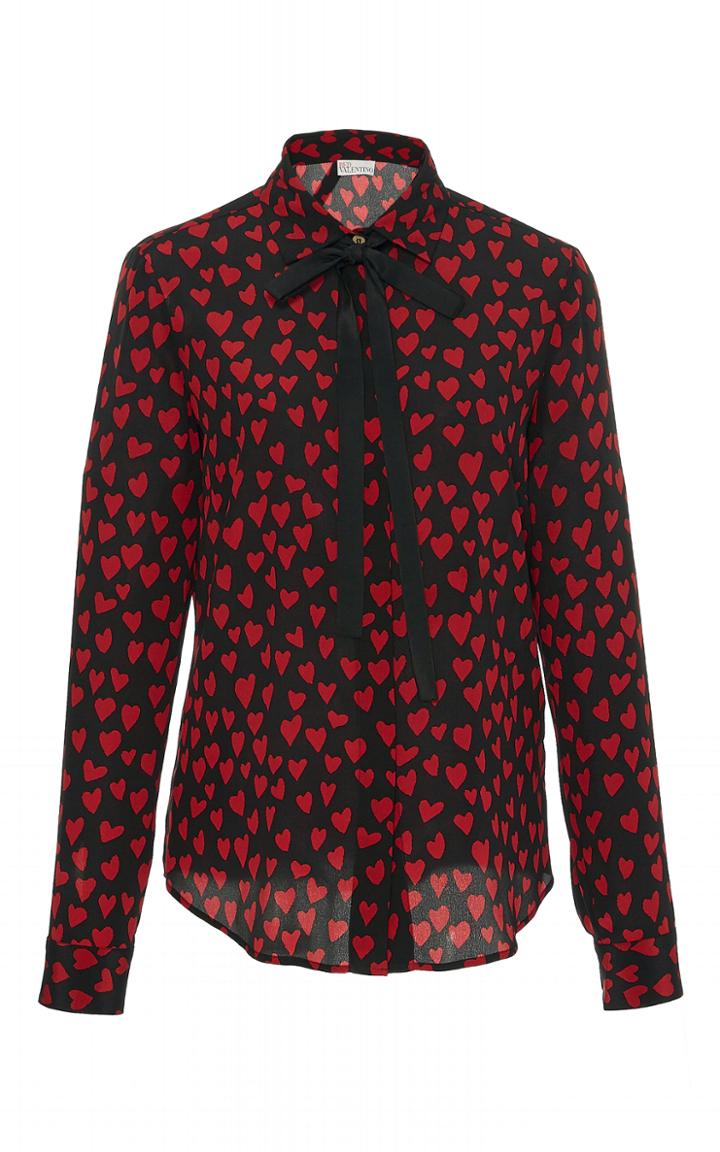 Red Valentino Silk Crepe De Chine Heart Print Blouse