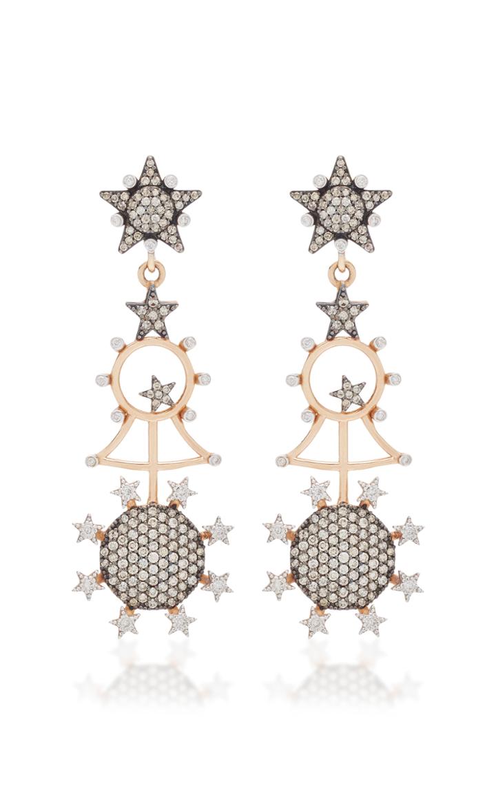 Kismet By Milka Eclectic Circle Full White And Champagne Diamond Large Long Earrings