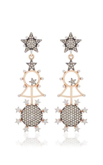 Kismet By Milka Eclectic Circle Full White And Champagne Diamond Large Long Earrings