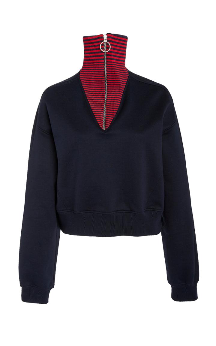 Cdric Charlier Striped Zip-detailed Cotton Sweater