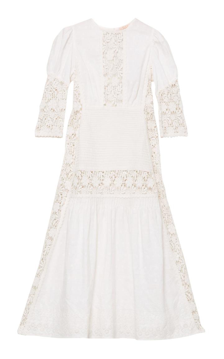 Moda Operandi Bytimo Lace-detailed Linen-cotton Midi Dress