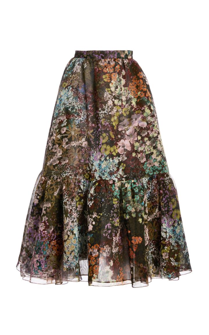 Burnett New York Floral Organza Midi Skirt