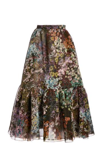 Burnett New York Floral Organza Midi Skirt