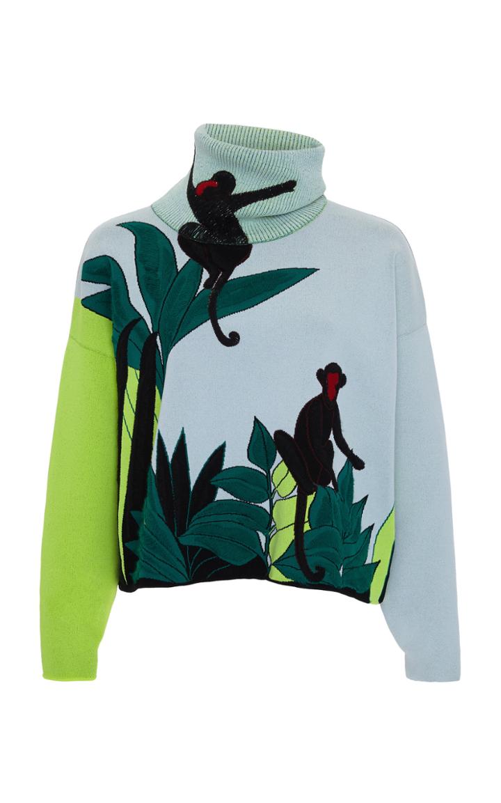 Moda Operandi Valentino Printed Ribbed Knit Turtleneck Size: M