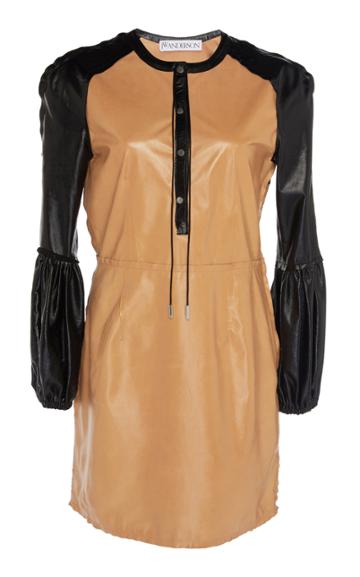 Jw Anderson Mini Leather Shift Dress With Puff Sleeves