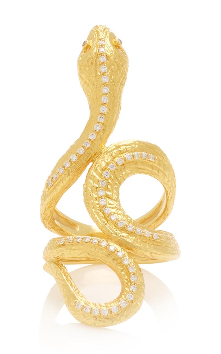 Ilias Lalaounis 18k Gold Coiled Snake Ring With Diamonds