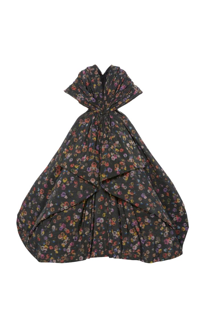 Zac Posen Draped Floral-print Taffeta Gown