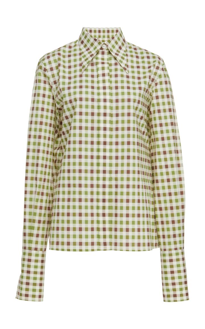 Victoria Beckham Pointed Collar Gingham Cotton Poplin Top