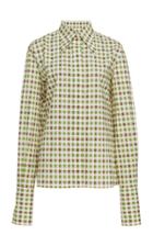 Victoria Beckham Pointed Collar Gingham Cotton Poplin Top
