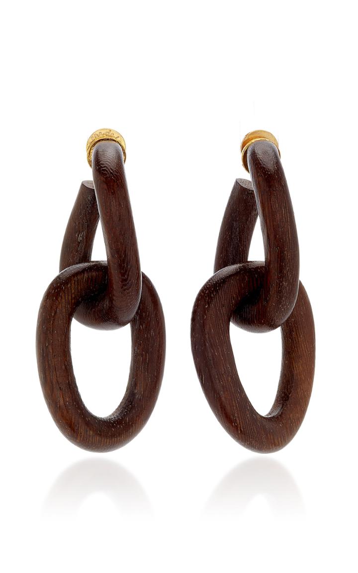 Oscar De La Renta Wooden Chain-link Drop Earrings