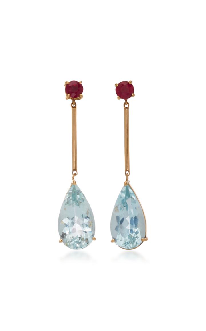 Yi Collection 18k Gold Aquamarine And Ruby Earrings