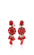 Ranjana Khan Red Rop Flower Earrings With Tassels