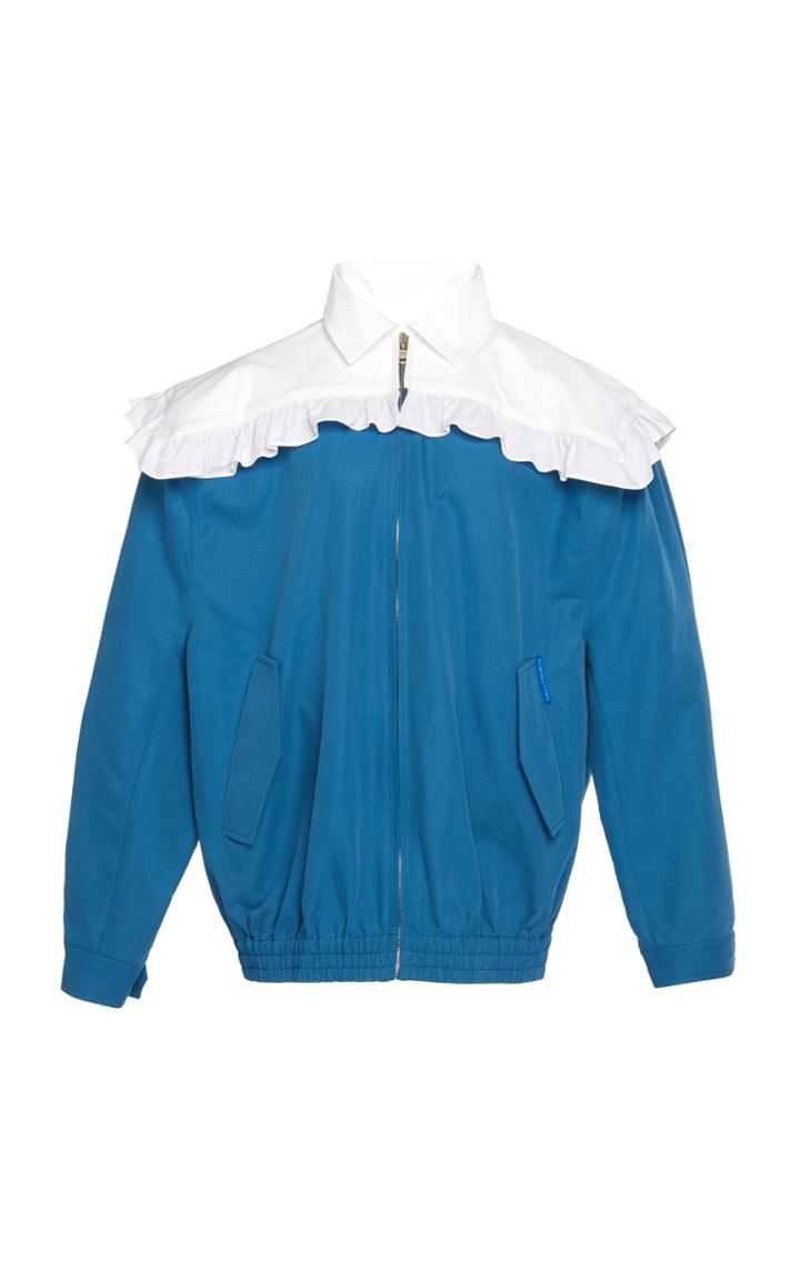 Pushbutton Ruffle Cotton-blend Bomber Jacket