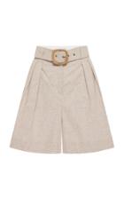 Moda Operandi Rebecca Vallance Zohra Belted Pleated Checked Cotton-linen Shorts