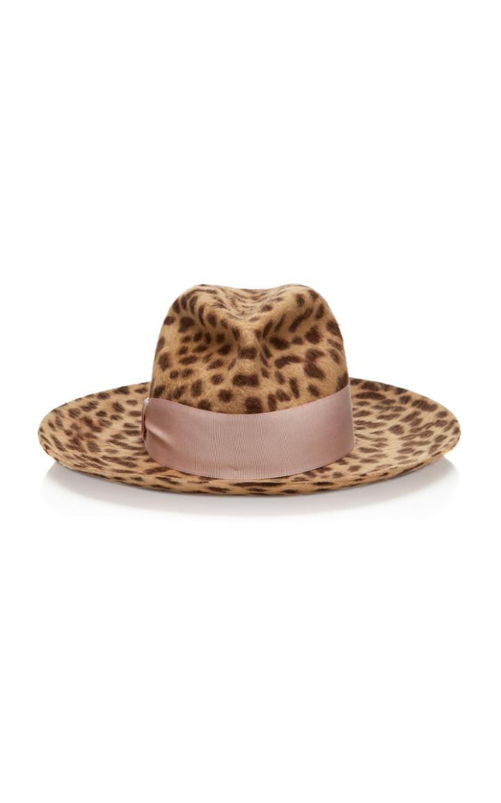 Federica Moretti Grosgrain-trimmed Leopard-print Felt Fedora