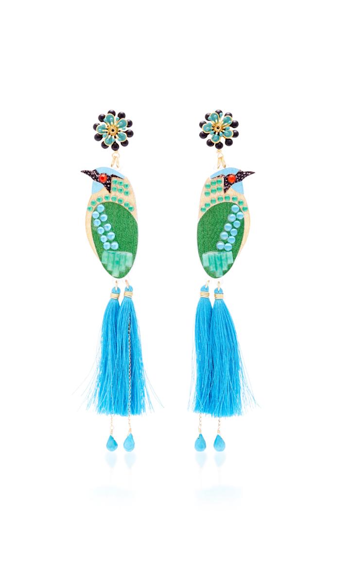 Mercedes Salazar Bird Blue Drop Tassel Earrings