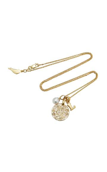 Amandina M'onogram Letter Charm With Filigree Medallion And Pearl Necklace