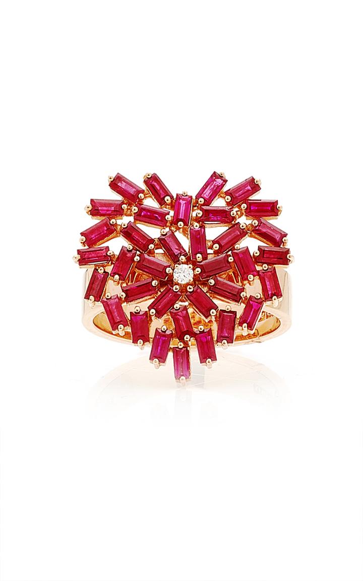 Moda Operandi Suzanne Kalan 18k Rose Gold Medium Flat Ruby Heart Ring Size: 4