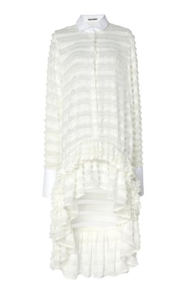 Anas Jourden Confetti Ruffled White Tulle Shirtdress Size: 34