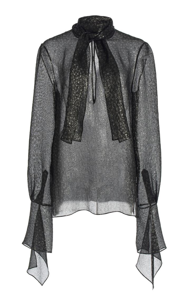 Moda Operandi Roland Mouret Kingsland Pussy-bow Metallic Wool-blend Top