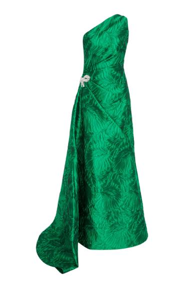 Reem Acra Draped Brocade Gown