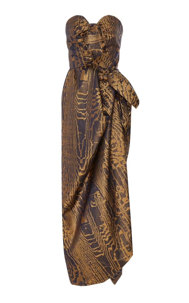 Oscar De La Renta Strapless Abstract Print Gown With Slit
