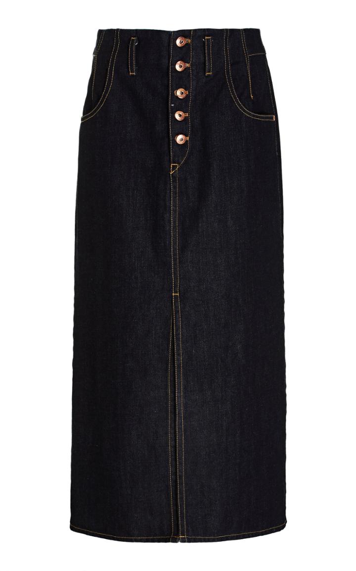 Jonathan Simkhai Rinsed Denim Front Slit Skirt