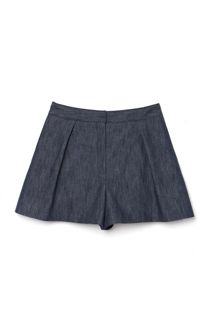 Moda Operandi Carolina Herrera Pleated Stretch-denim High-rise Wide-leg Shorts