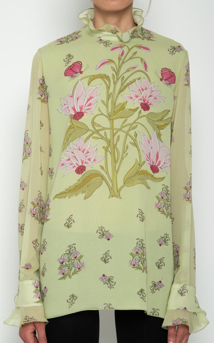 Moda Operandi Giambattista Valli Ruffled Mock Neckline Silk Blouse