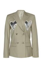 Moda Operandi Anas Jourden Leather Patchwork Double-breasted Wool Blazer Size: 34