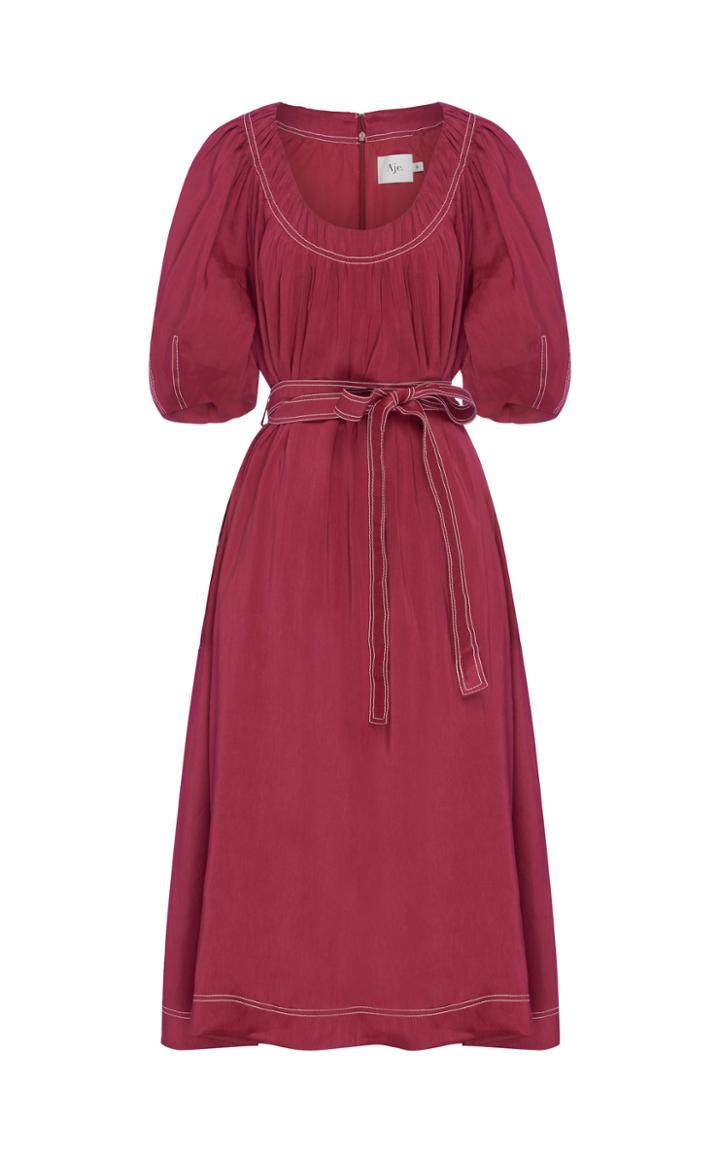 Aje Rebellion Belted And Linen And Silk-blend Midi Dress