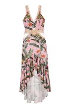 Patbo Embroidered Tropical Print Belted Midi Dress