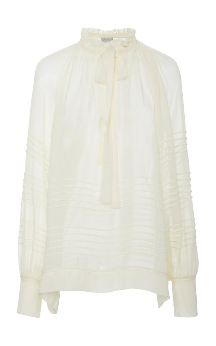Lee Mathews Rose Silk Georgette Long Sleeve Top