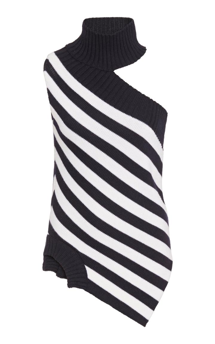 Monse Striped Asymmetric One-shoulder Merino Wool Turtleneck Sweater