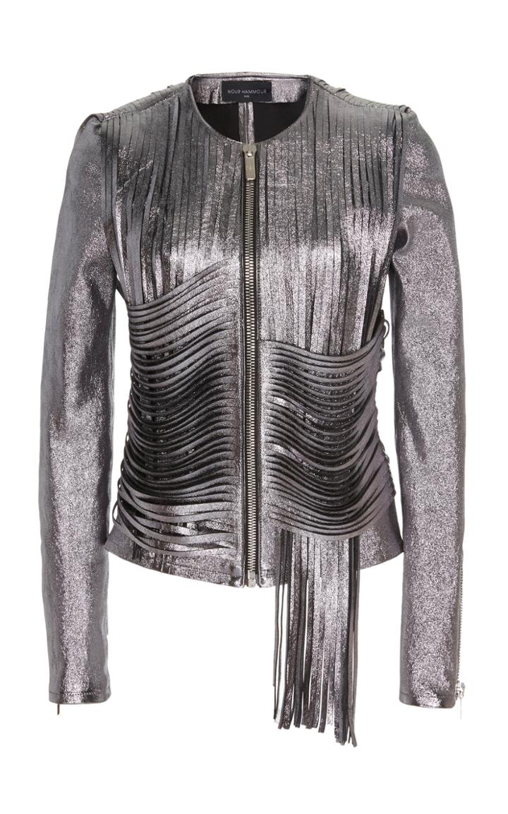 Nour Hammour Woodstock Fringe-accented Leather Jacket