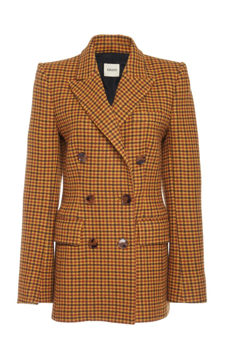 Khaite Darla Double-breasted Checked Wool Blazer