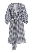 Lee Mathews Nellie Check Linen V Neck Short Sleeve Dress