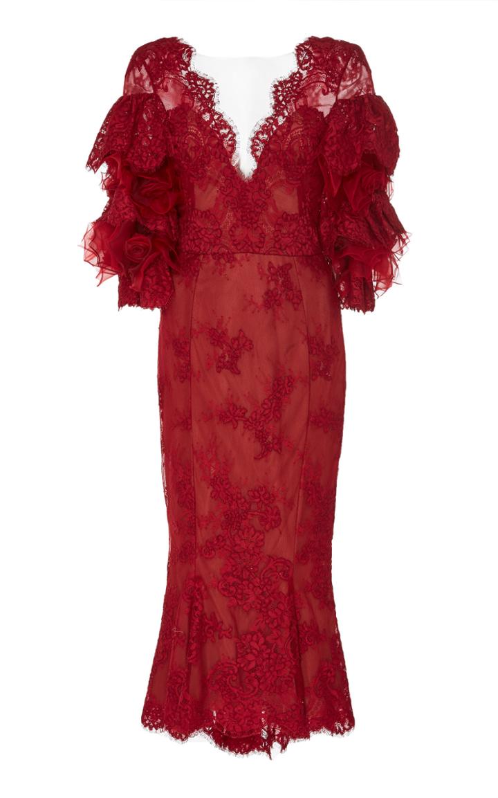 Marchesa V-neck Cocktail Dress