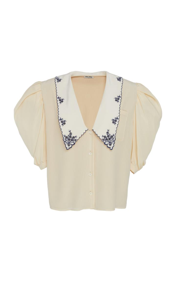 Miu Miu Collared V-neck Silk Top