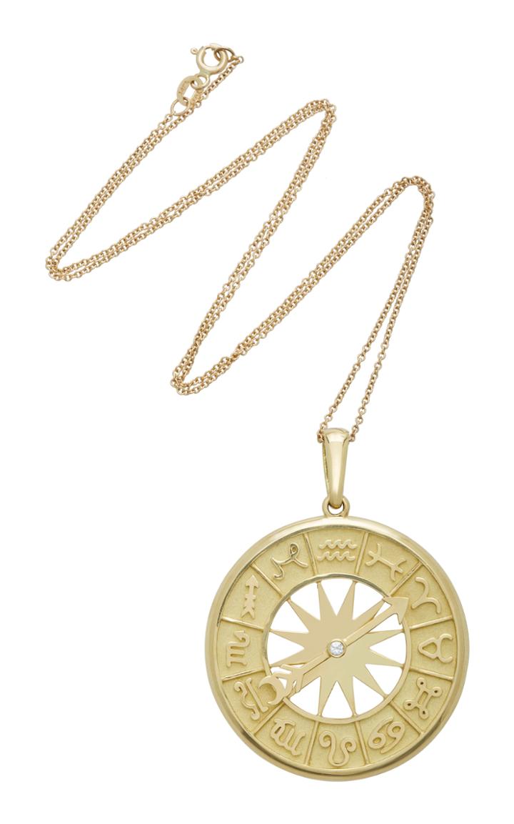 Established Zodiac Dial 18k Gold Pendant Necklace