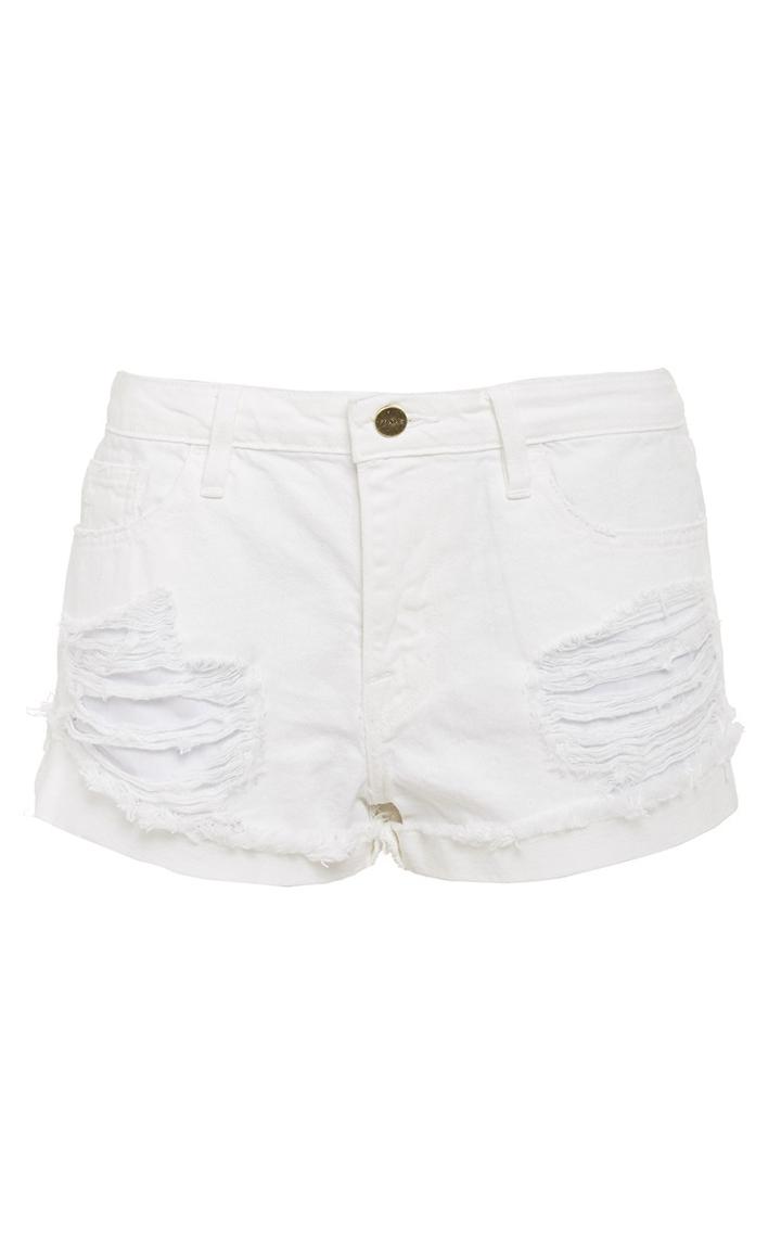 Frame Denim White Le Grand Garcon Destroyed Shorts