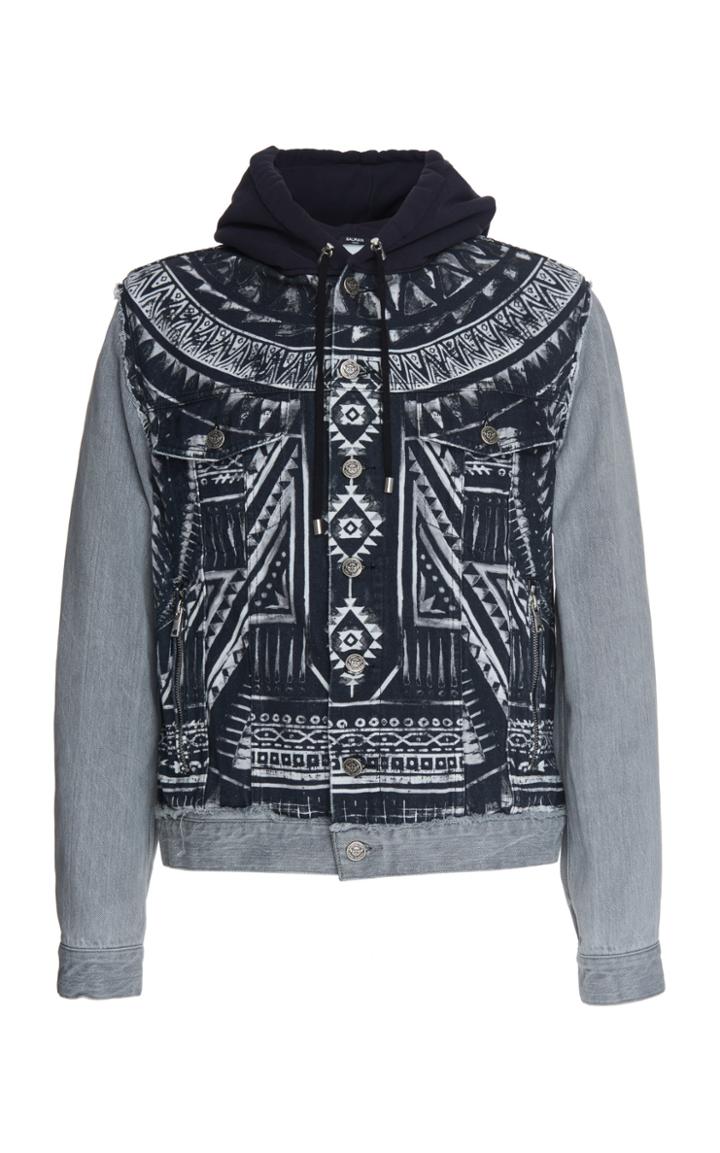 Balmain Logo On Hood Mix Denim Jacket