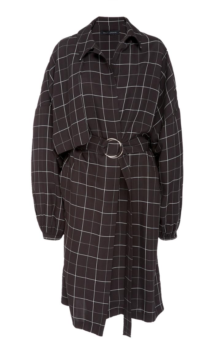 Sally Lapointe Oversized Plaid Gabardine Trench Coat