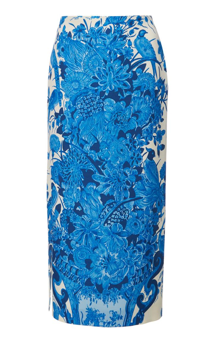 Valentino Grace-print Wool-silk Midi Skirt